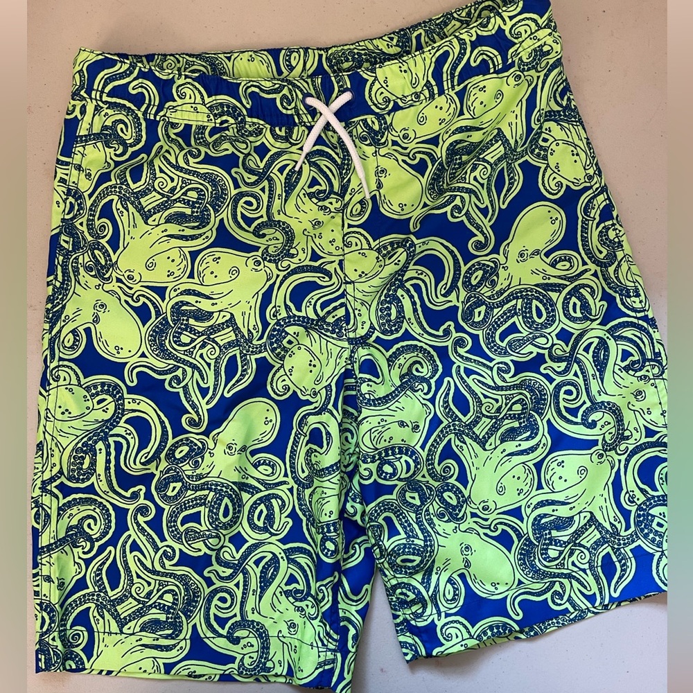 Boys Lands’ End XL 14-16 Electric Blue Octopus Swimsuit Swim trunks